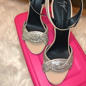 Crystal embellished patent leather sandals